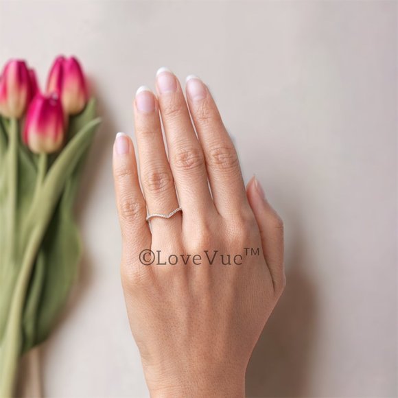 1mm Diamond Brilliant Cut Dainty Chevron Wedding Engagement Gold Band Ring - Picture 6 of 17